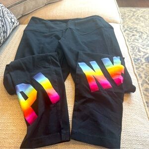 Victorias’s Secret Pink Yoga Ombre Rainbow Logo Black Leggings